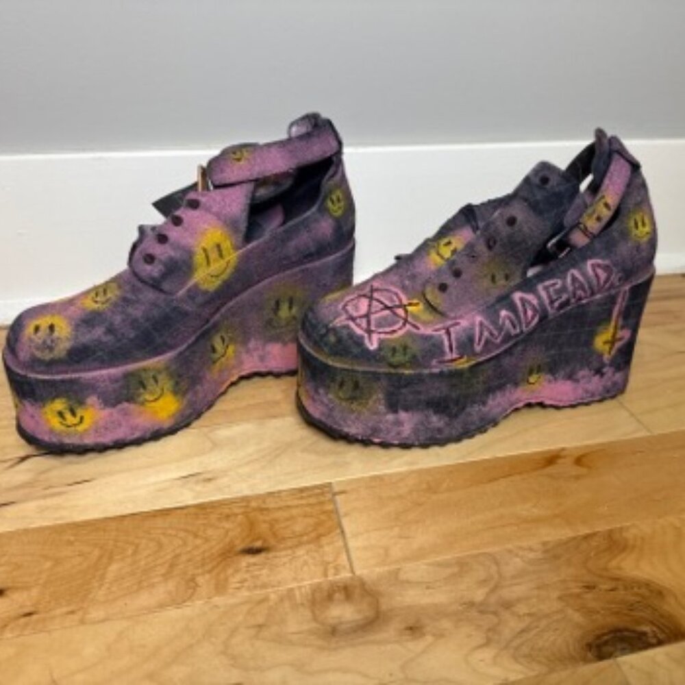 Handpainted Purple Tie Dye Denim Ankle Boots